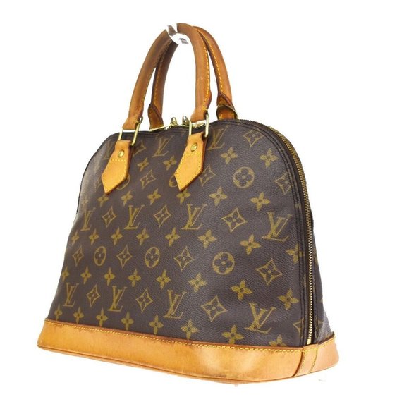 Authentic LOUIS VUITTON LV Logo Alma Hand Bag Monogram Leather Brown France - Picture 3 of 10